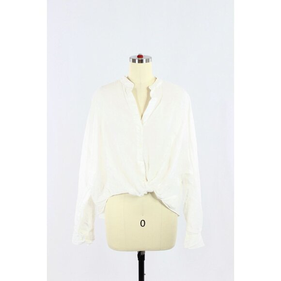 Aritzia GROUP BY BABATON Portofino White Linen Cropped Button-Up Shirt, Size M - Picture 1 of 13